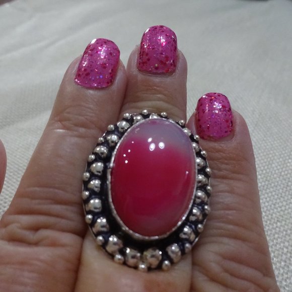 Gorgeous "PINK BOTSWANA AGATE" Handmade Sterling Ring Size 8.75 #876A - Picture 3 of 3